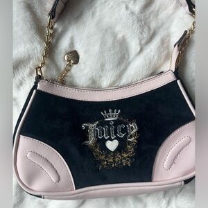 Juicy Couture Black and Pink Shoulder Bag with Gold Accents